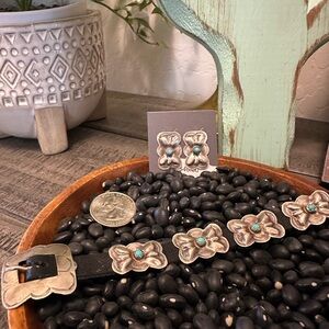 Native Concho Turquoise Leather Bracelet Set